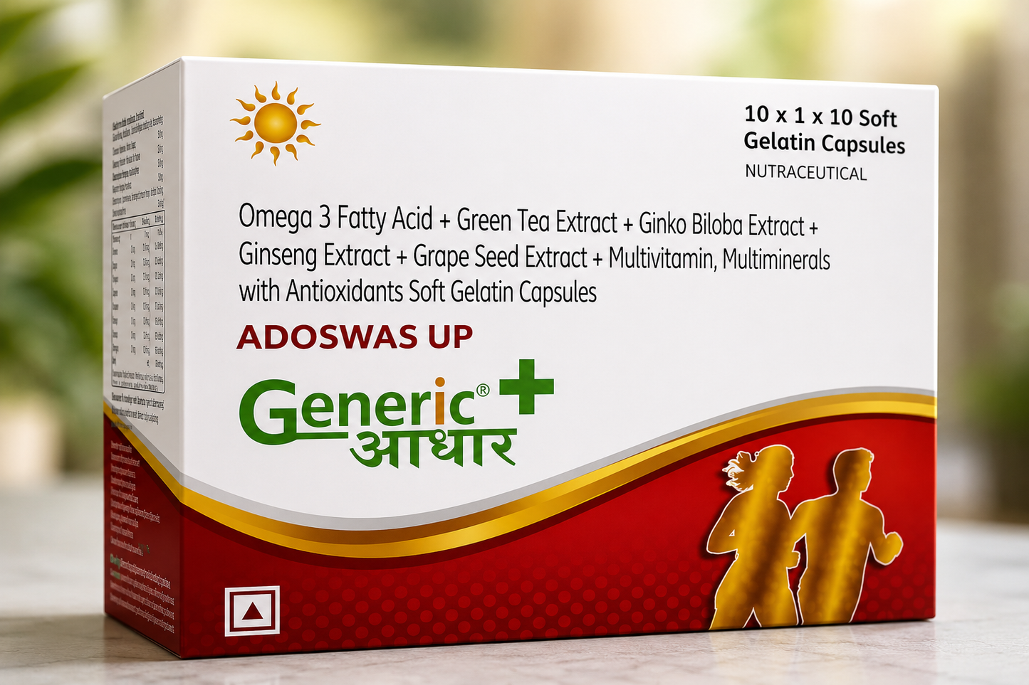 Omega 3 Fatty Acid+ Green Tea Extract+ Ginko Biloba Extract + Ginseng Extract + Grape Seed Extract + Multivitamin, Multiminerals with Antioxidants Soft Gelatin Capsules (Adoswas UP)-GA