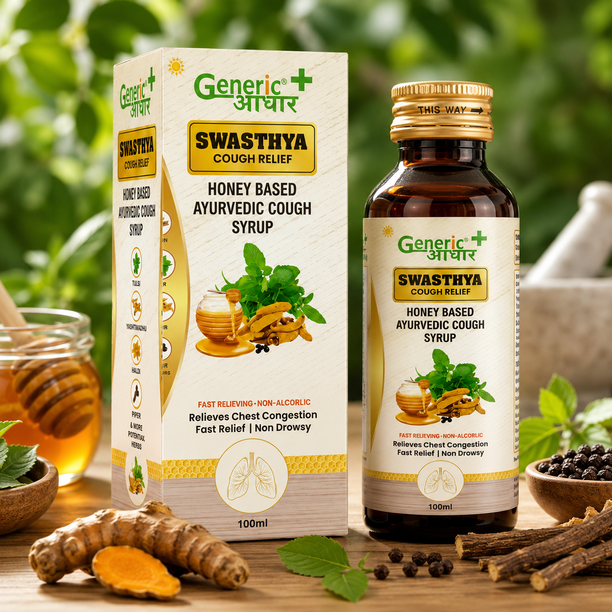 Swasthya Cough Relief Syrup | Honey-Based Ayurvedic Cough Syrup 100ml