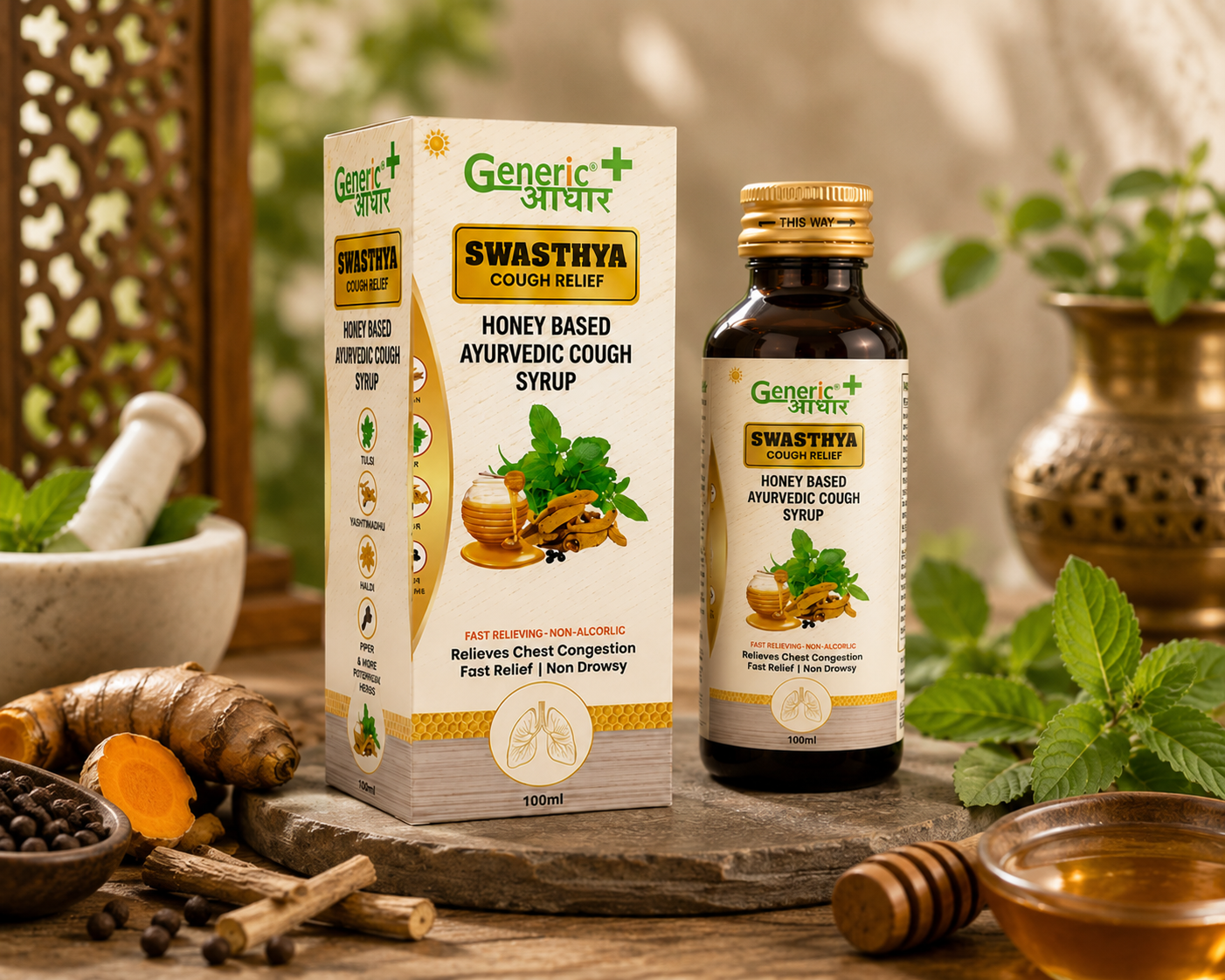 Swasthya Cough Relief Syrup | Honey-Based Ayurvedic Cough Syrup 100ml